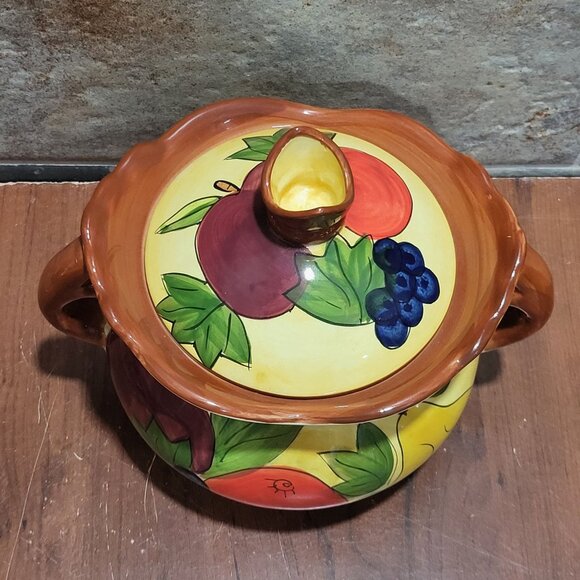 Serving Bowl With Lid Handles Fruit Design Soup Tureen Casserole Dish - Picture 3 of 12